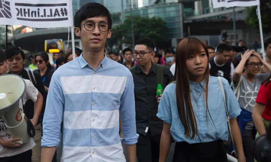 Baggio Leung (left) and Yau Wai-ching during a protest march.