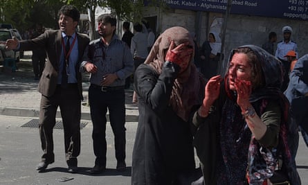 People wounded in the bomb blast in Kabul on 31 May.