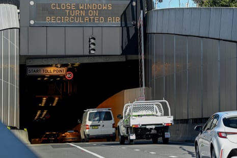 Vehicles at the WestConnex M4 tunnel entrance at Haberfield in Sydney.