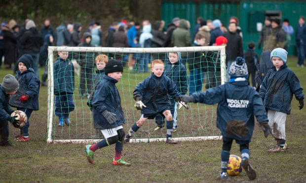 Children playing football in Woolton, Liverpool