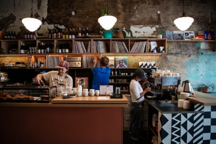 Sarah and Dan Etheridge working at Bey Bey cafe, Lismore