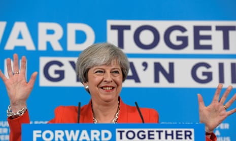 Theresa May at the Welsh Conservative’s manifesto launch. ‘Her argument is that she needs to win the election in order to go into Brexit negotiations with a strong hand. This argument is absolute nonsense.’