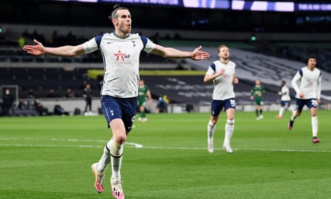 Gareth Bale celebrates after scoring his and Tottenham’s second goal in their 4-0 win over Sheffield United.