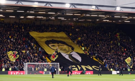 Watford fans show their love for owner Gino Pozzo before their Premier League encounter with West Ham in November 2017. The Italian’s constant hiring and firing of managers has eroded that affection