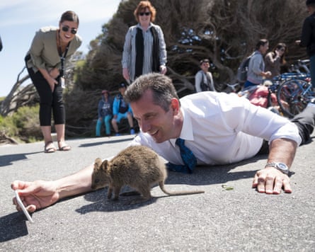 Western Australian minister Paul Papalia with a quokka