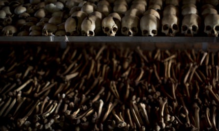 The skulls and bones of some of those who were slaughtered as they sought refuge inside a church  in Ntarama, Rwanda, in 1994.