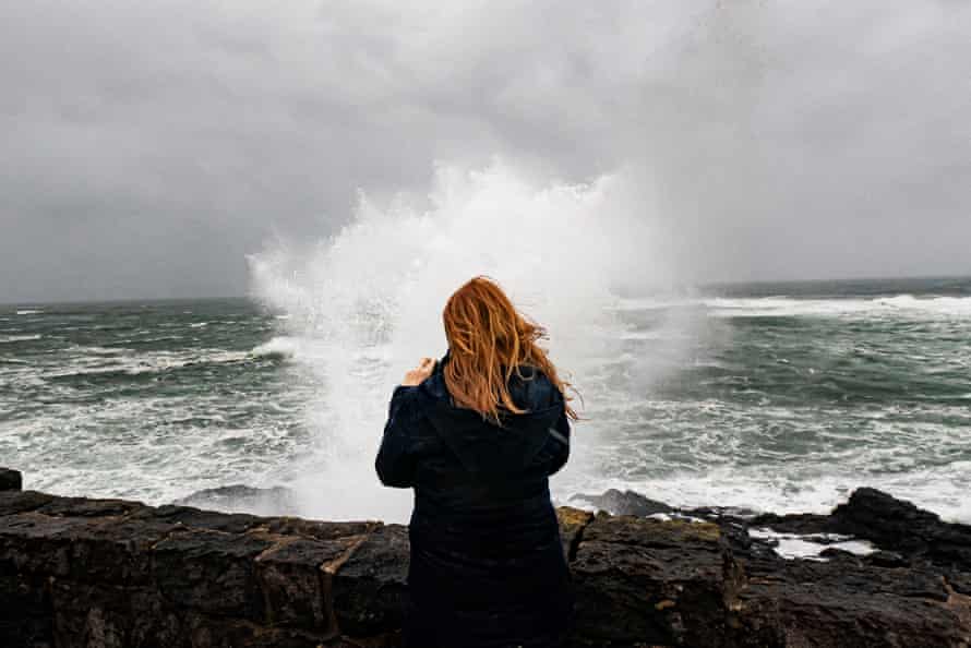 Heavy waves break against a sea wall in Depoe Bay, Oregon, in October.