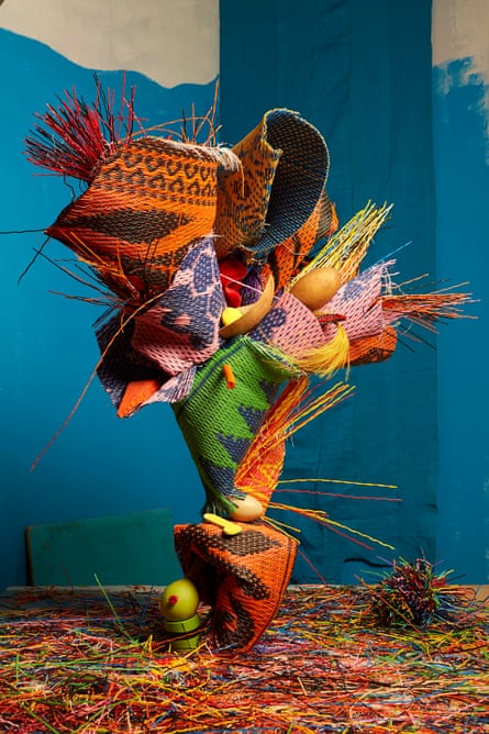 One trader’s sculptural display of mats.