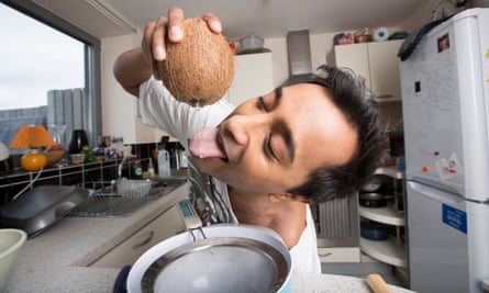 Rhik tastes the ‘uniquely delicious’ coconut water.