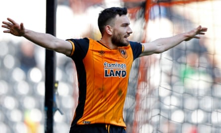 Robert Snodgrass of Hull City celebrates scoring against Bristol City in 2016.