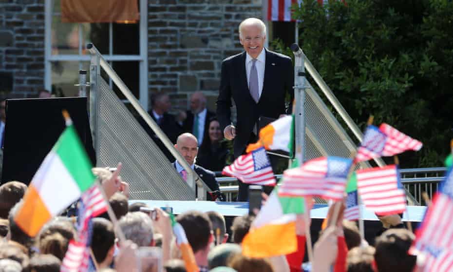 Joe Biden prepares to deliver a keynote speech in the grounds of Dublin Castle as part of his six-day visit to Ireland in 2016.
