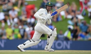 Quinton de Kock plays to the leg side during his innings of 34 from 37 deliveries for South Africa.