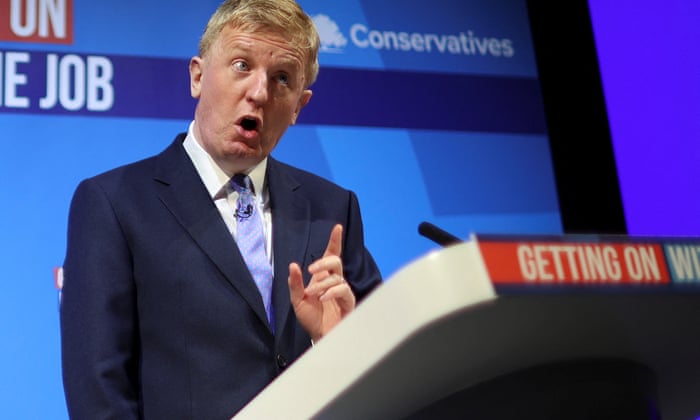 Minister without Portfolio and Conservative Party Co-Chairman Oliver Dowden speaks at the Conservative Party Spring Conference in Blackpool on March 18.