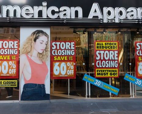 A closing down sale at an American Apparel store in Oxford Street, central London