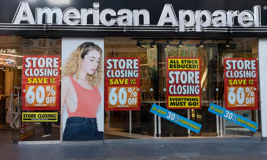 A closing-down sale at an American Apparel store in Oxford Street, central London