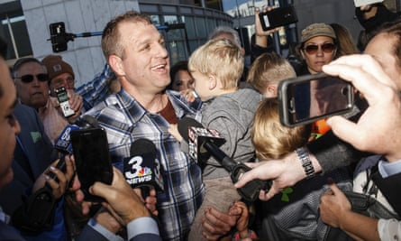 Ammon Bundy after being released from custody on 30 November 2017. He is now living under house arrest.