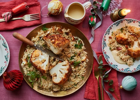 Meera Sodha’s whole roast cauliflower and nut pilaf.