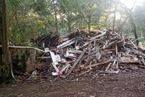 A pile of lumber and debris is all that's left of a home.