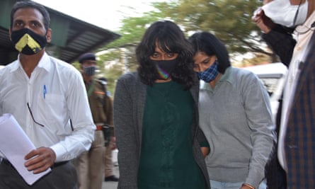 Disha Ravi outside Tihar jail after being granted bail, New Delhi, 23 February 2021