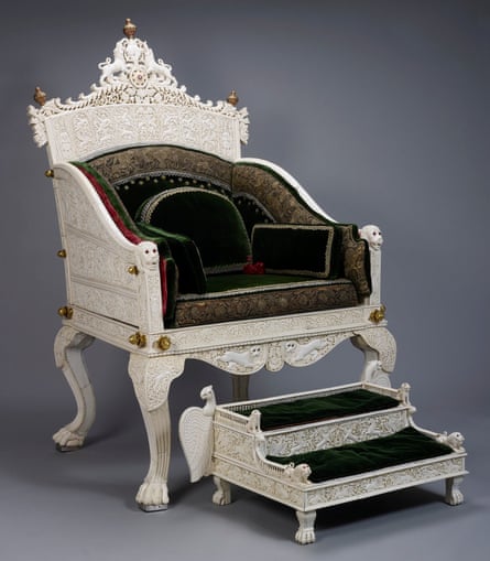 Throne and footstool made from ivory