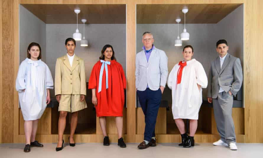 Giles Deacon with models wearing his WFA clothes