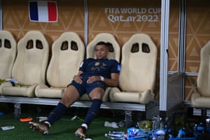 France’s Kylian Mbappé reacts after losing the penalty shoot-out of the World Cup final against Argentina at Lusail Stadium