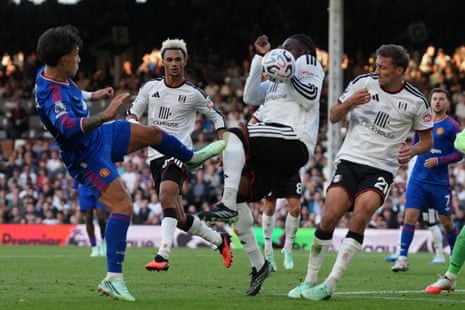 The ball appears to strike the arms of Fulham's Bassey but no penalty is given.