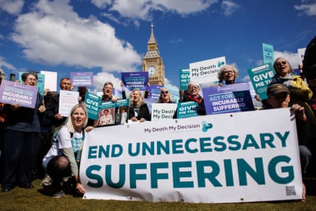 Campaigners for assisted dying gathered outside parliament in April.
