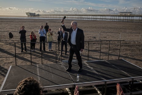 Jeremy Corbyn at a beach rally in the town of Southport, Lancashire, 18 August