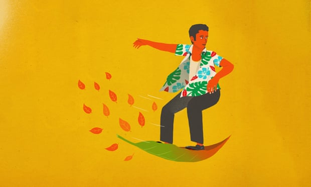 Man surfing on a leaf
