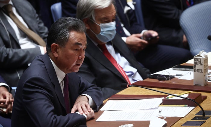 China's Foreign Minister Wang Yi attends the United Nations Security Council.