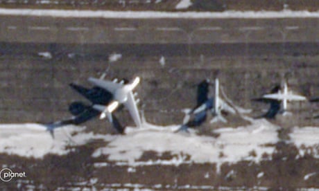 A satellite image shows aircraft, including a Beriev A-50 military surveillance plane, at the Machulishchy air base outside Minsk, Belarus, February 19, 2023. 