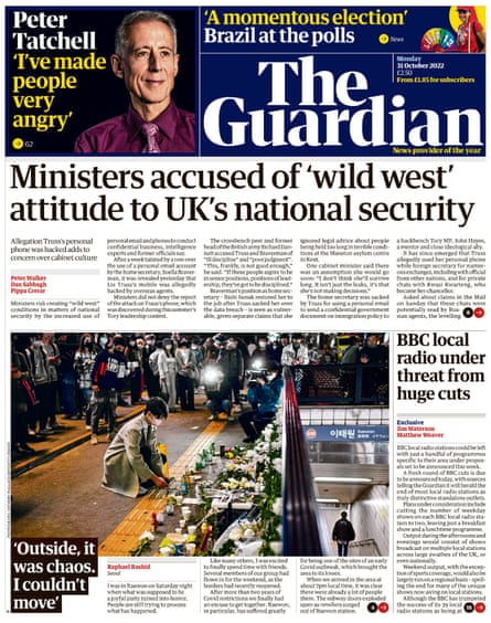 Guardian front page 31 October 2022