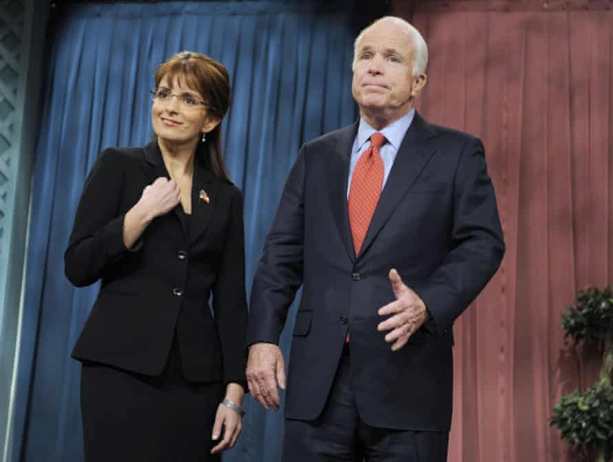 Tina Fey as Governor Sarah Palin, with the real Senator John McCain on Saturday Night Live in 2008.