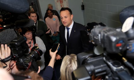 Fine Gael leader and taoiseach Leo Varadkar arrives at the vote count centre in Dublin.