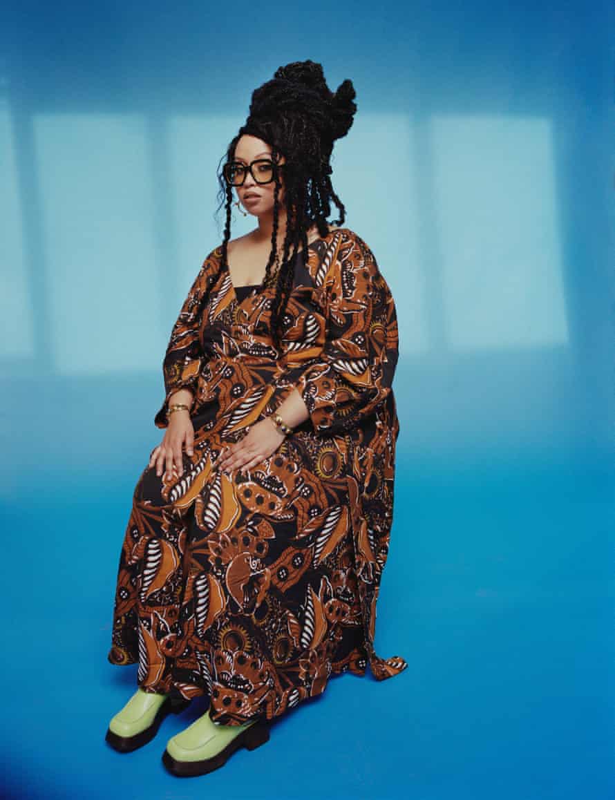 Starstruck … Warsan Shire. Stylist: Anna Su at Art Department. Hair, Ash Nicole; Makeup, Eliven Quiros; Dress, Mara Hoffman; Shoes, Charlotte Stone; Glasses, Gucci; Earrings and Cuff, Mondo Mondo.