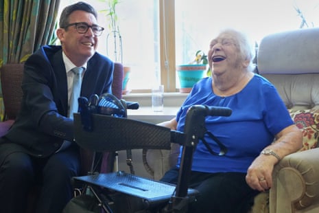 Burnham with a care home resident.