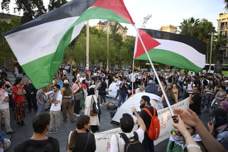 Demonstrators protest against the war in Gaza, on Thursday, in Barcelona.