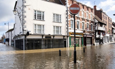 Flooded buildings in Shrewsbury