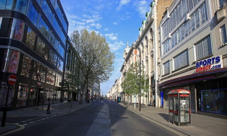 The deserted Oxford Street in London, usually the UK’s busiest shopping street.