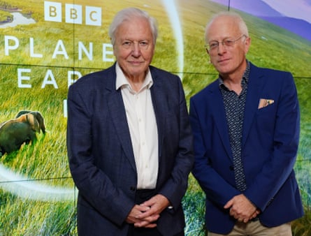 David Attenborough with Mike Gunton, of the BBC’s Natural History Unit, in 2023