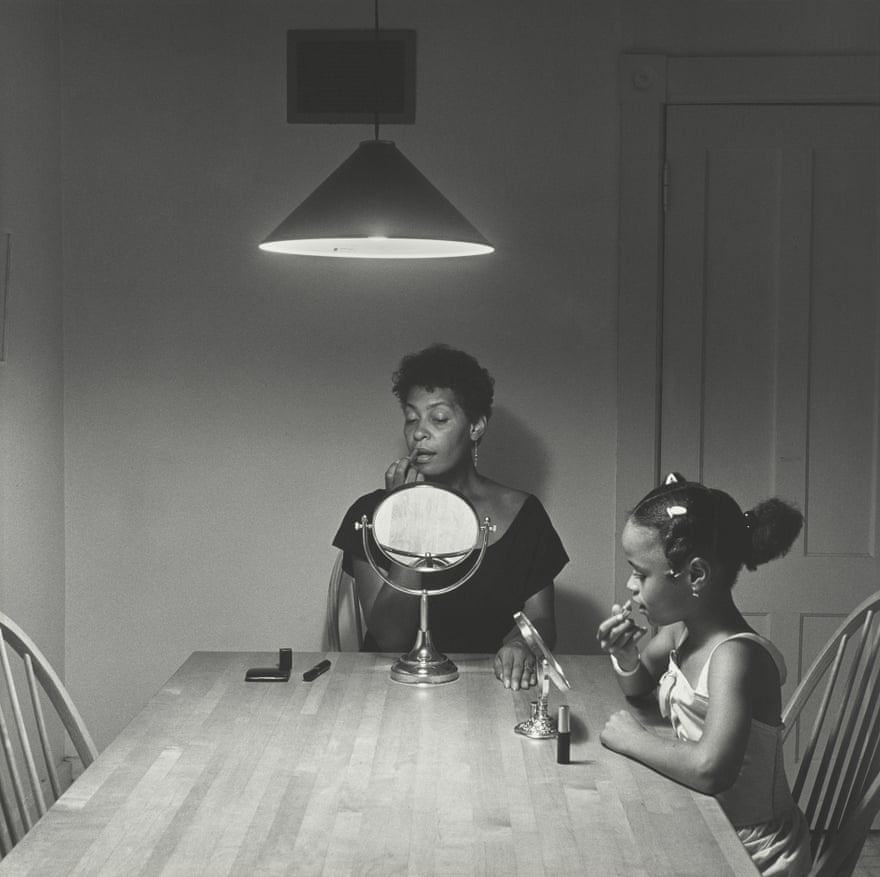Carrie Mae Weems, Untitled (Woman and daughter with makeup), 1990. Gelatin silver print, 27 3/16 × 27 3/16 in. (69.1 × 69.1 cm). The Museum of Modern Art, New York. Gift of Helen Kornblum in honor of Roxana Marcoci. © 2021 Carrie Mae Weems.