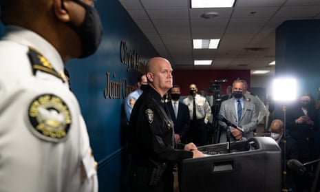Eight Dead After Shootings At Three Atlanta-Area Spas<br>ATLANTA, GA - MARCH 17: Captain Jay Baker, of the Cherokee County Sheriff’s Office, speaks at a press conference on March 17, 2021 in Atlanta, Georgia. Suspect Robert Aaron Long, 21, was arrested after a series of shootings at three Atlanta-area spas left eight people dead on Tuesday night, including six Asian women.(Photo by Megan Varner/Getty Images)