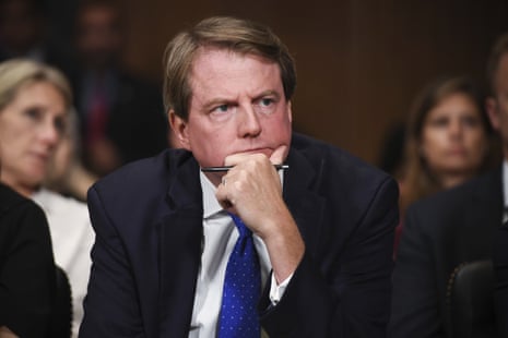 Then-White House counsel Don McGahn listens during a Senate judiciary committee hearing.