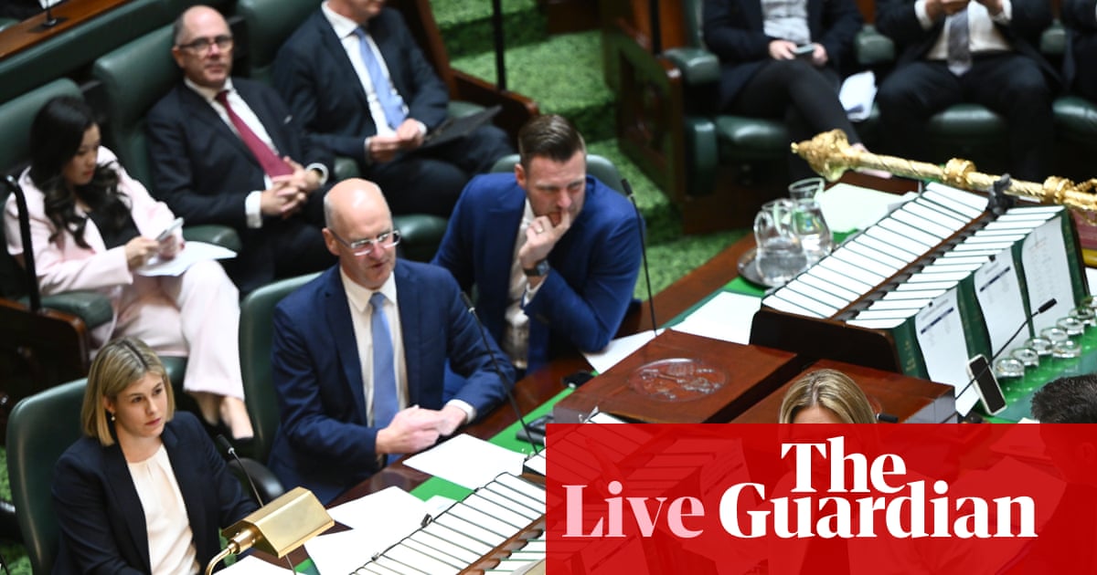 Australia news live: Victoria’s question time suspended after protester tells premier ‘I’ve come to growl at you’ over youth crime bill