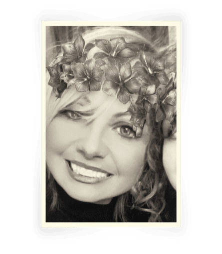Georgia Barter wearing flowers in her hair
