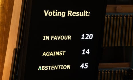 A display showing the results of the general assembly vote
