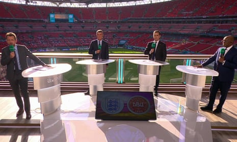 The ITV analysis team at the semi-final (from left): Mark Pougatch, Roy Keane, Gary Neville and Ian Wright.