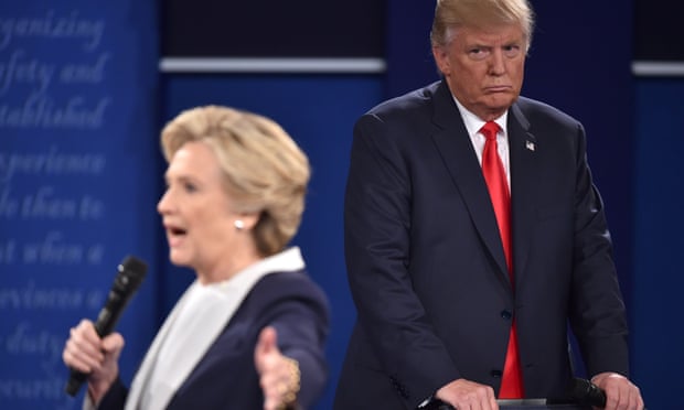 Donald Trump and Hillary Clinton during the second presidential debate in October 2016.