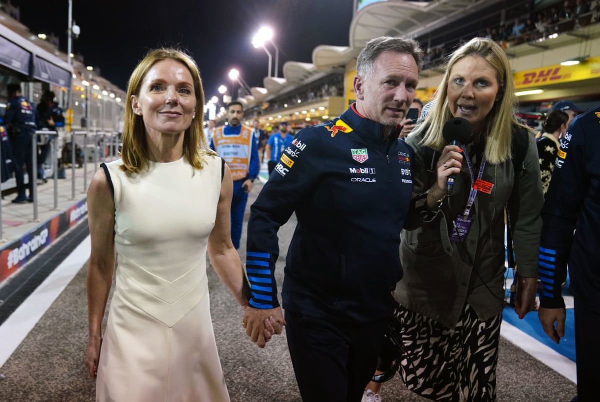 Christian Horner and Geri Halliwell-Horner after Red Bull won the Bahrain Grand Prix in 2024.